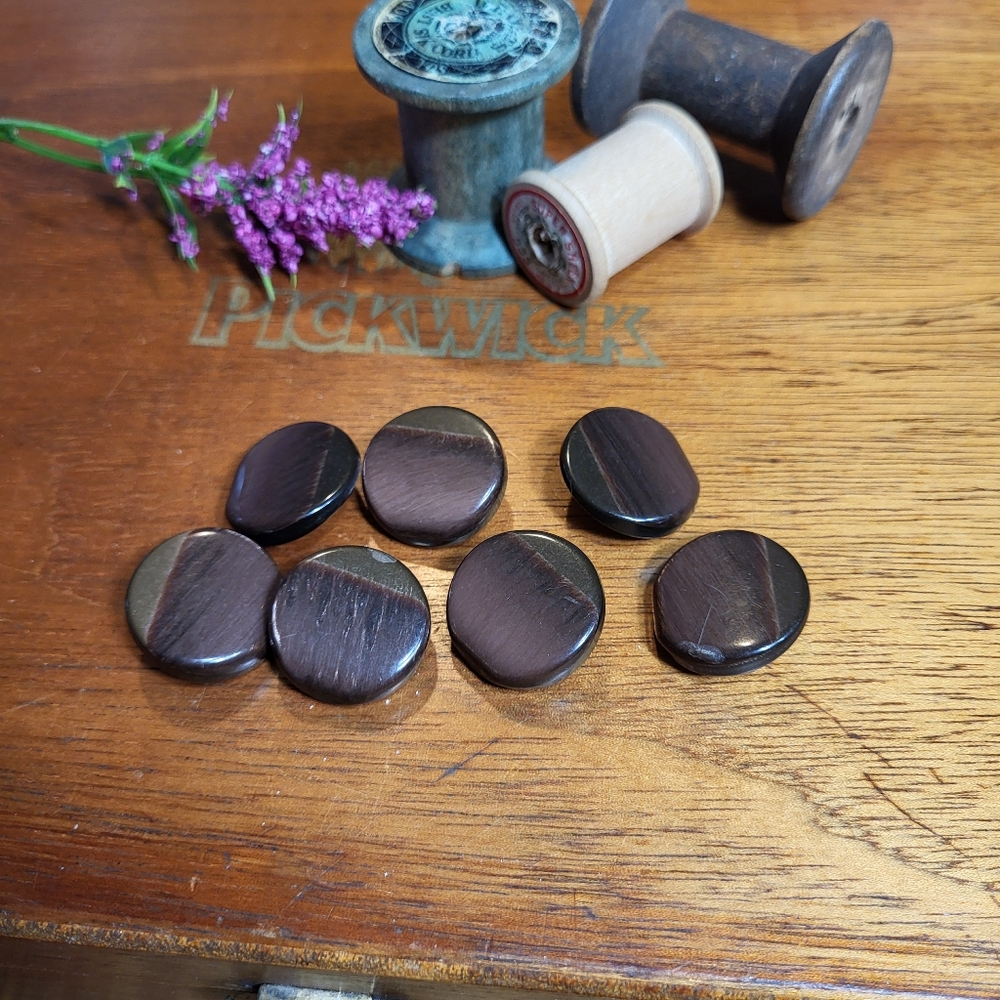 Vintage Tortoise Shell Plastic Shank Brown Sewing Buttons ~ 7 Pieces